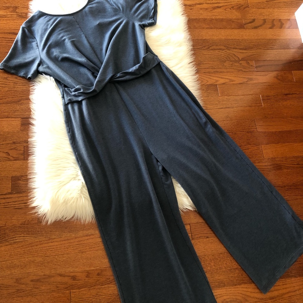 Garnet Hill Jumpsuit Blue Tencel Size XL Twist